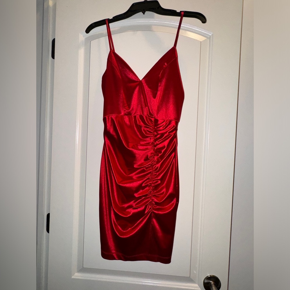 Red satin dress